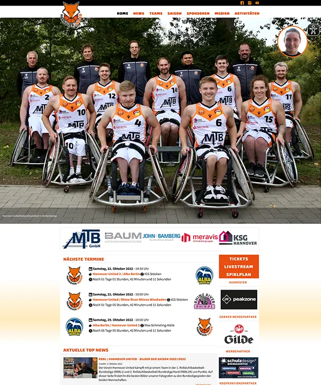 Werbeagentur Hannover: Webdesign Rollstuhl Basketball Hannover Homepage